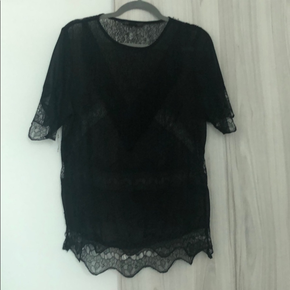 Black lace top sheer with tassels